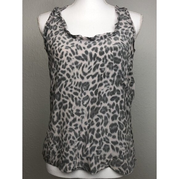 JOIE Womens SMALL Gray Leopard Print 100% SILK Racerback TANK TOP $134 EUC - Picture 2 of 10